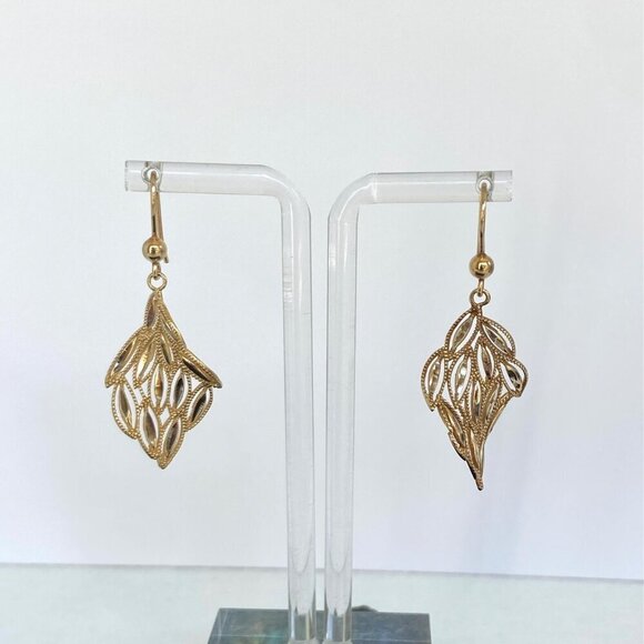 Dyadema Italy Gold Vermeil Sterling Silver 925 Diamond Cut Dangle Drop Earrings - Picture 4 of 16